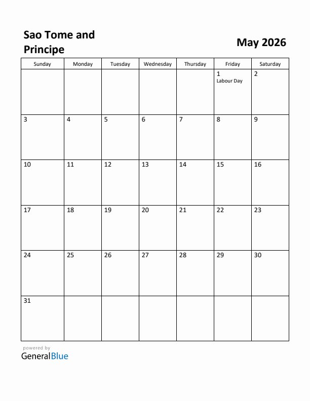 May 2026 Calendar with Sao Tome and Principe Holidays