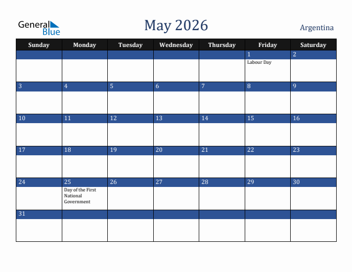 May 2026 Argentina Calendar (Sunday Start)