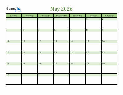 Next month calendar May 2026