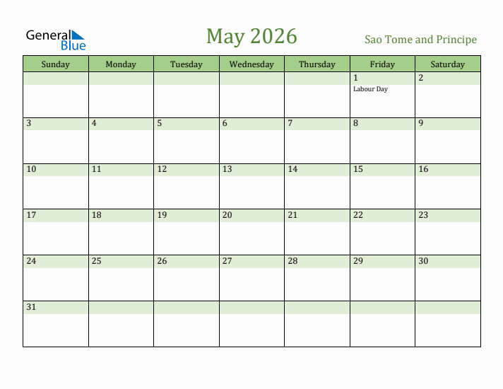 May 2026 Calendar with Sao Tome and Principe Holidays