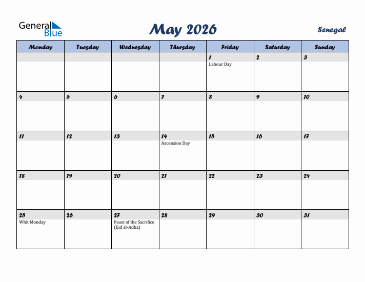 May 2026 Calendar with Holidays in Senegal