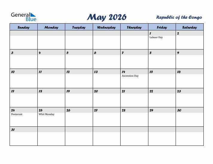 May 2026 Calendar with Holidays in Republic of the Congo