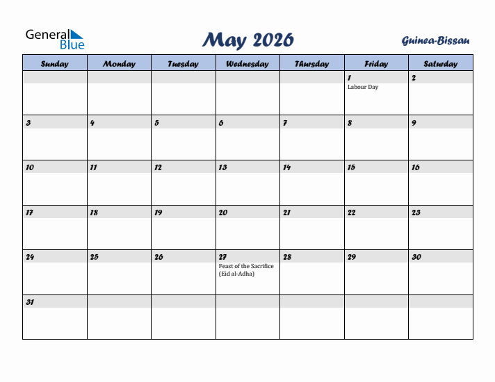 May 2026 Calendar with Holidays in Guinea-Bissau
