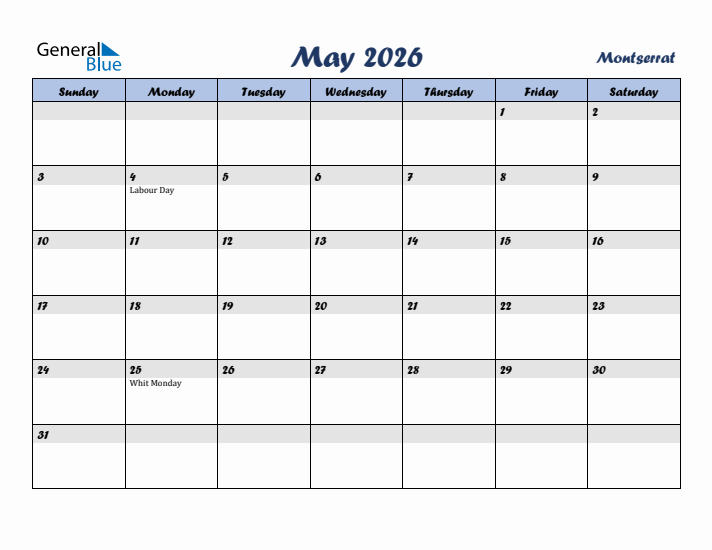 May 2026 Calendar with Holidays in Montserrat