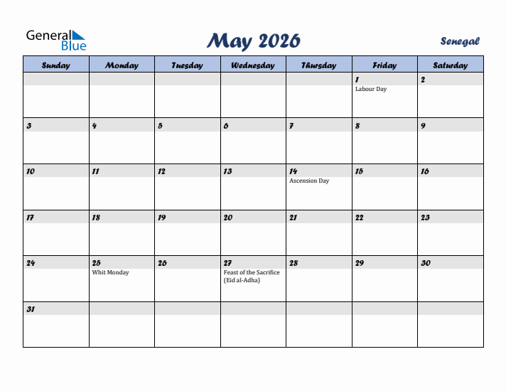 May 2026 Calendar with Holidays in Senegal