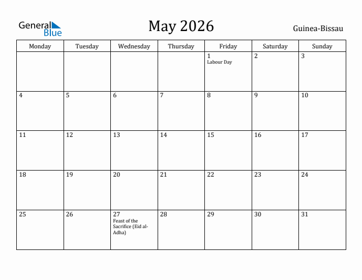 May 2026 Calendar Guinea-Bissau