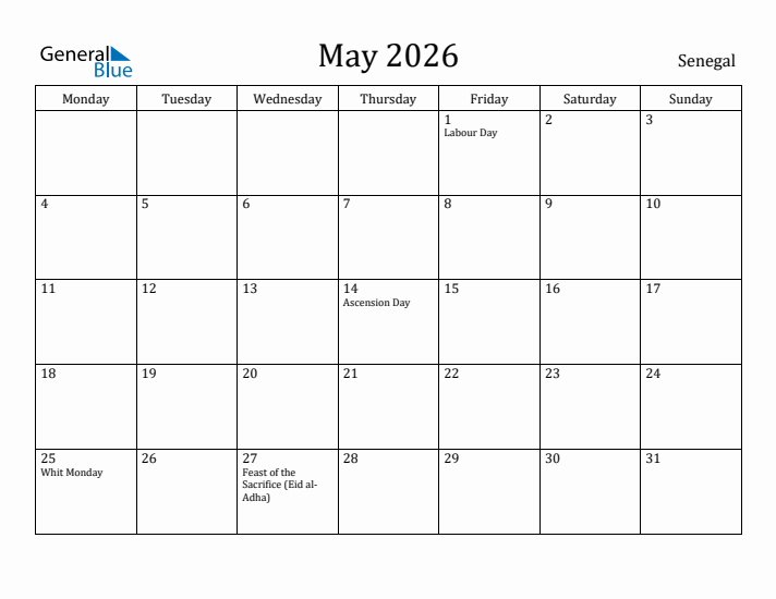May 2026 Calendar Senegal