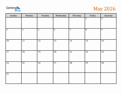 Next month calendar May 2026