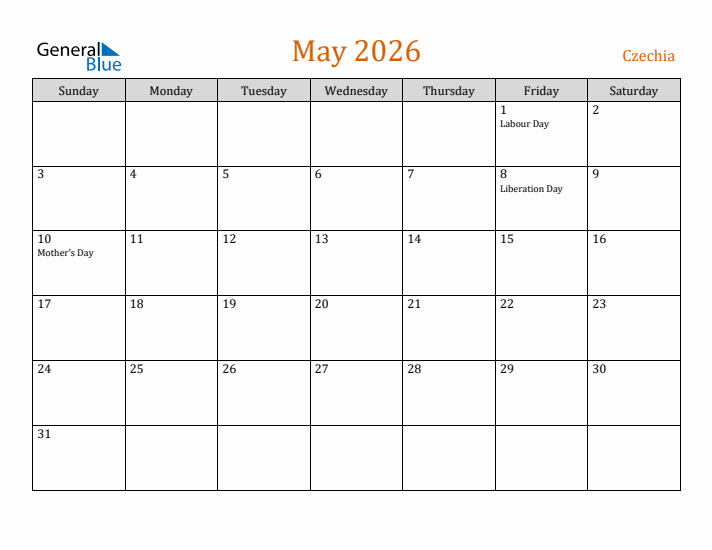 May 2026 Holiday Calendar with Sunday Start