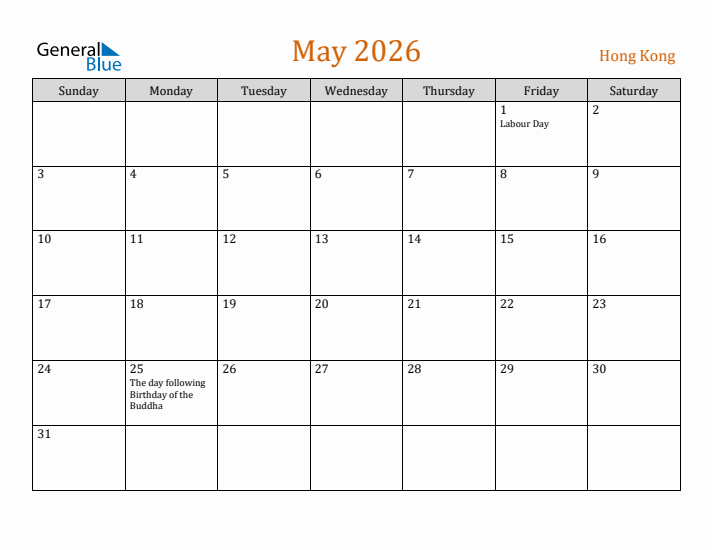 May 2026 Holiday Calendar with Sunday Start