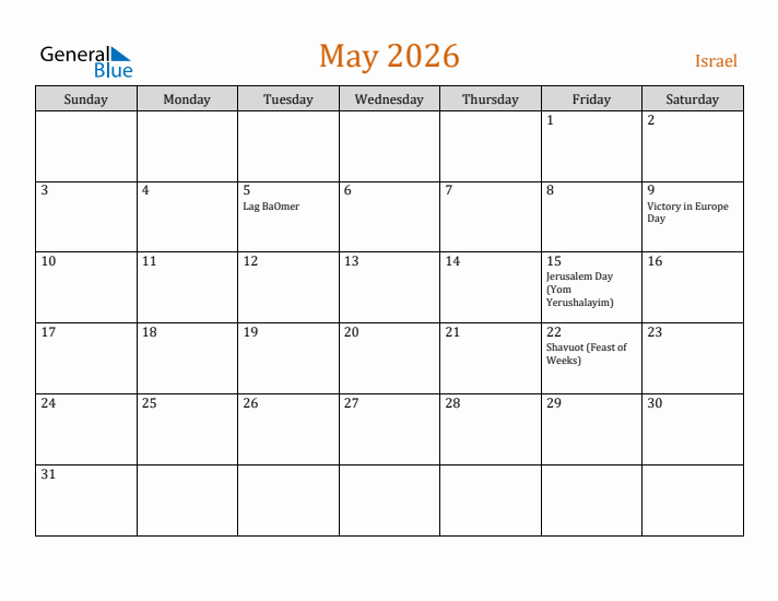 May 2026 Holiday Calendar with Sunday Start