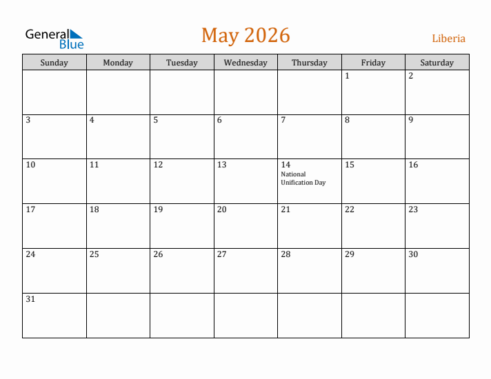 May 2026 Holiday Calendar with Sunday Start