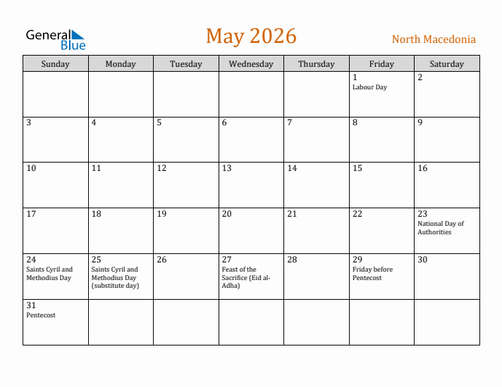 May 2026 Holiday Calendar with Sunday Start