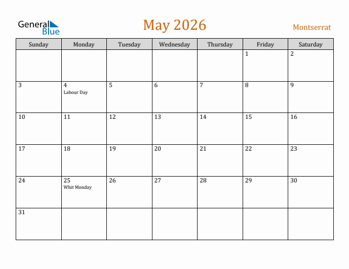 May 2026 Holiday Calendar with Sunday Start