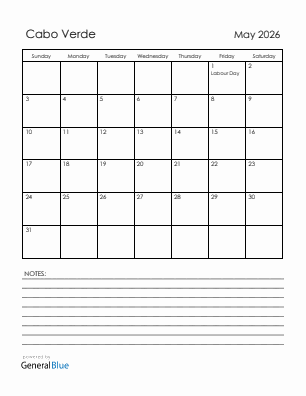 Current month calendar with Cabo Verde holidays for May 2026
