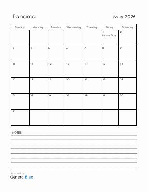 Current month calendar with Panama holidays for May 2026