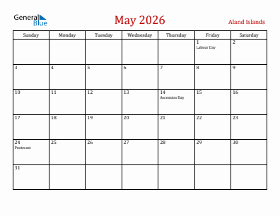 Current month calendar with Aland Islands holidays for May 2026