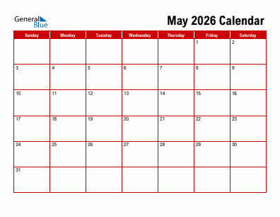 Next month calendar May 2026