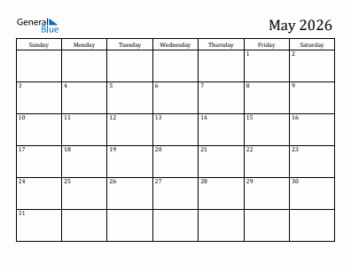 Next month calendar May 2026