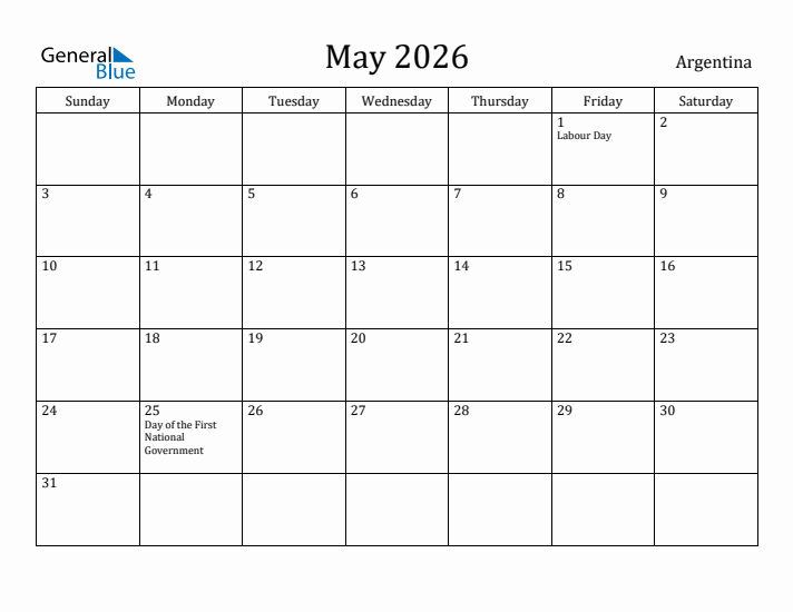 May 2026 Calendar Argentina