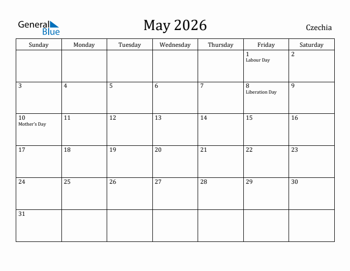 May 2026 Calendar Czechia