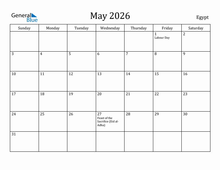 May 2026 Calendar Egypt