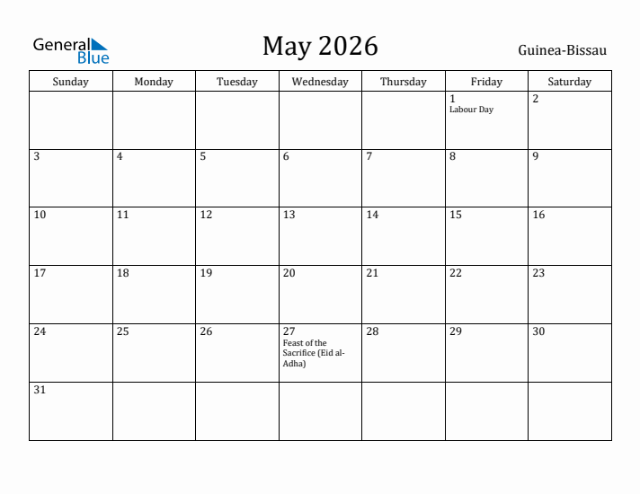 May 2026 Calendar Guinea-Bissau