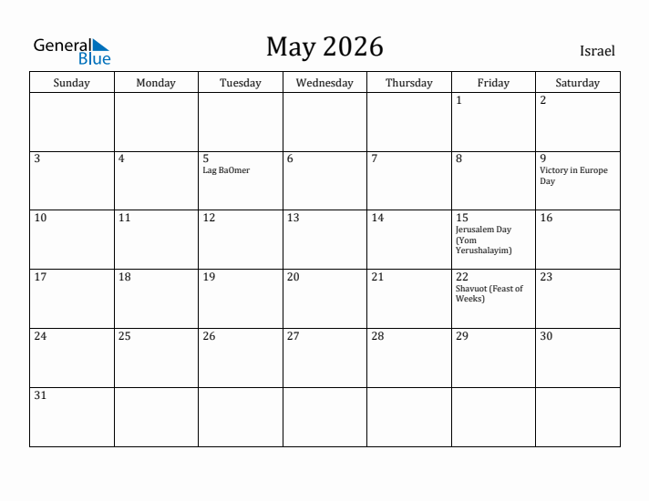 May 2026 Calendar Israel