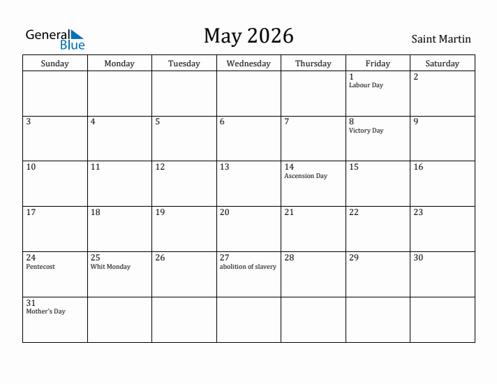 May 2026 Calendar Saint Martin