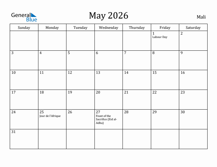 May 2026 Calendar Mali