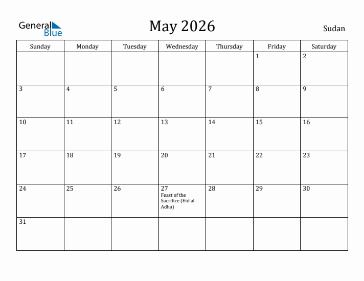 May 2026 Calendar Sudan