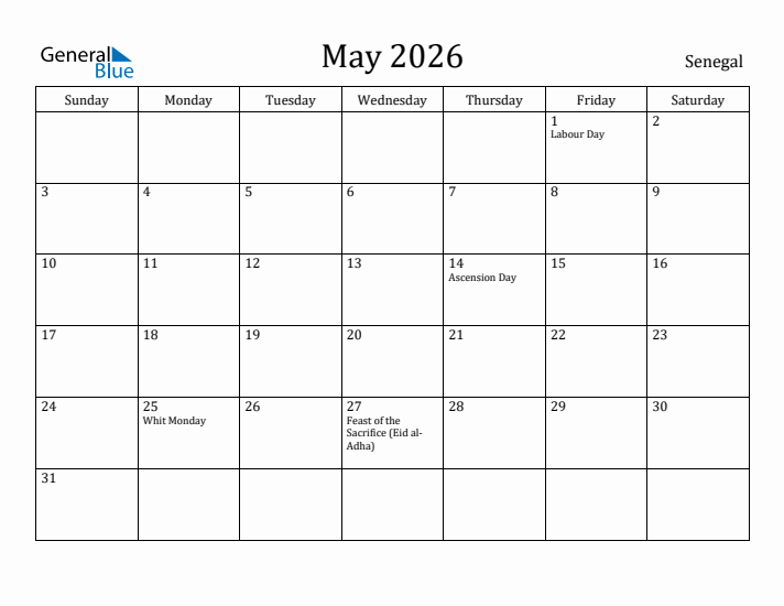 May 2026 Calendar Senegal
