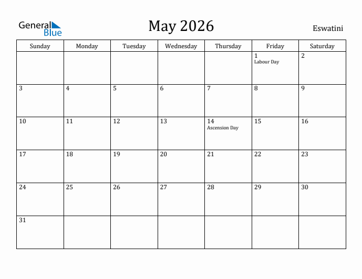 May 2026 Calendar Eswatini