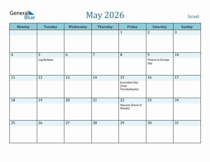 May 2026 Calendar with Holidays