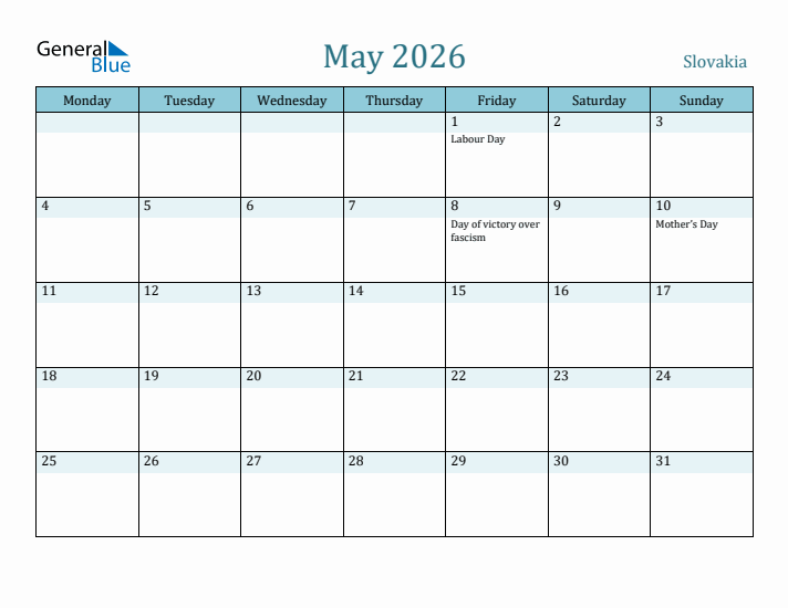 May 2026 Calendar with Holidays