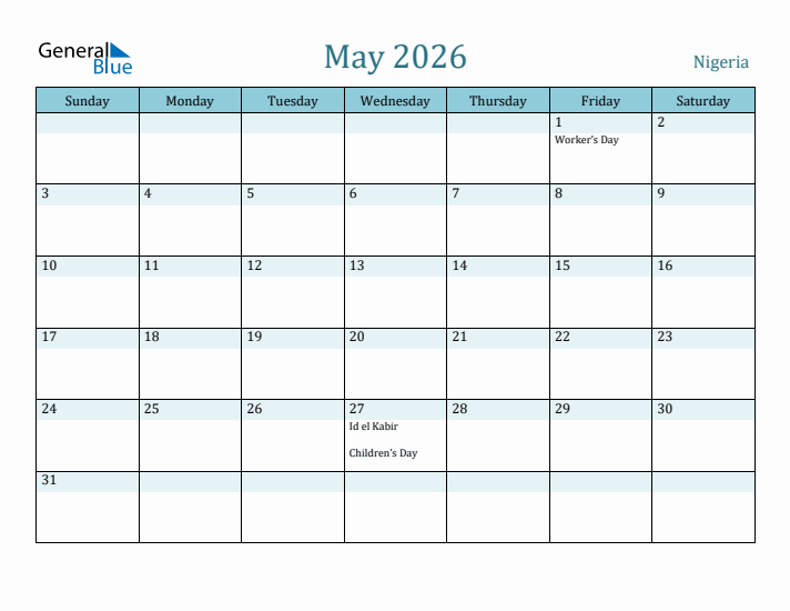 May 2026 Calendar with Holidays