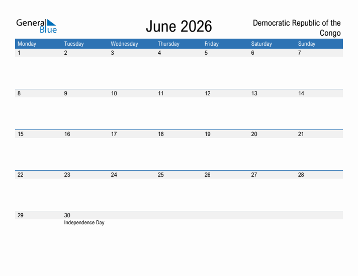 Fillable June 2026 Calendar