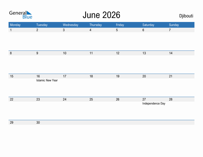 Fillable June 2026 Calendar