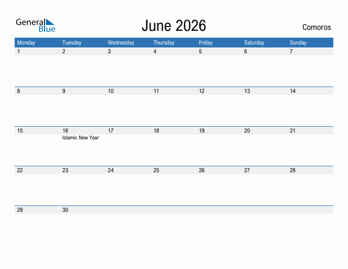 Fillable June 2026 Calendar