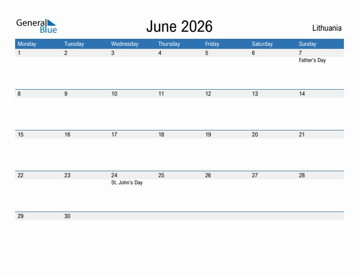 Fillable June 2026 Calendar