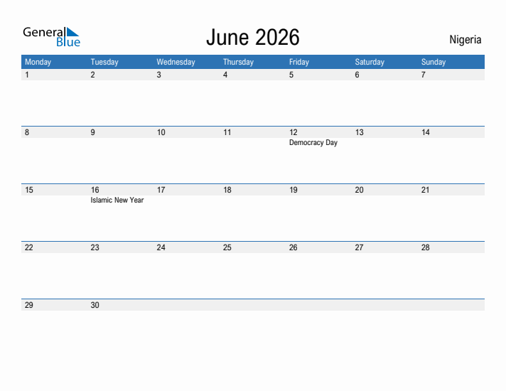 Fillable June 2026 Calendar