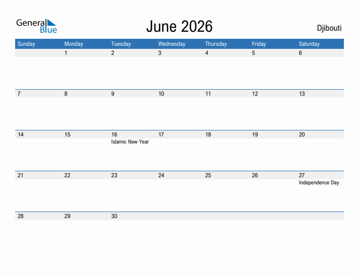 Fillable June 2026 Calendar