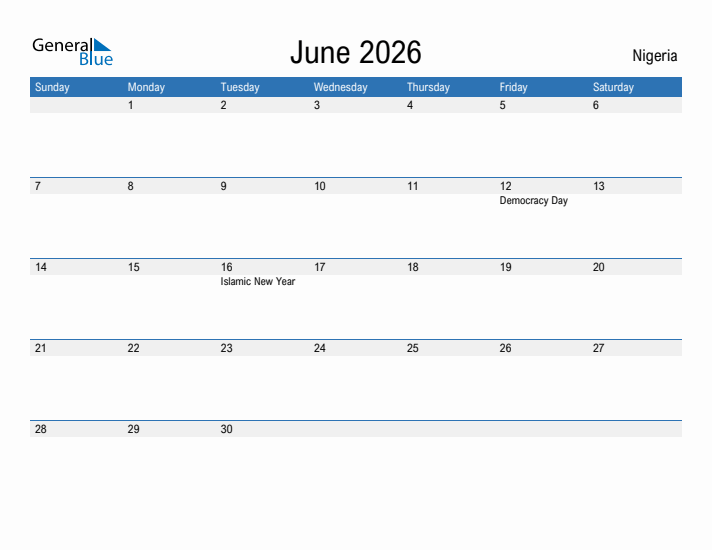 Fillable June 2026 Calendar