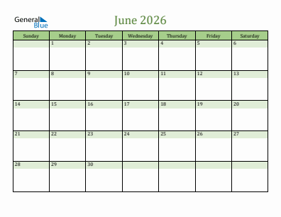 Current month calendar June 2026