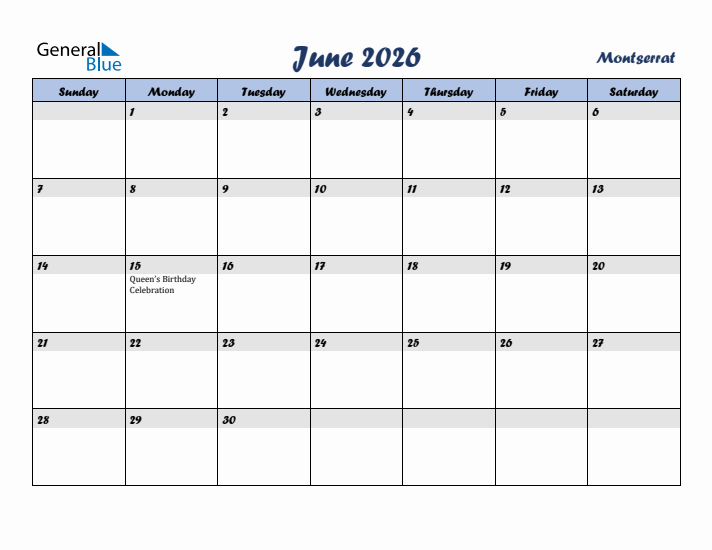 June 2026 Calendar with Holidays in Montserrat