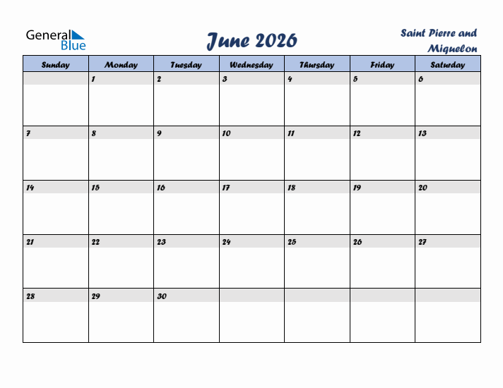 June 2026 Calendar with Holidays in Saint Pierre and Miquelon
