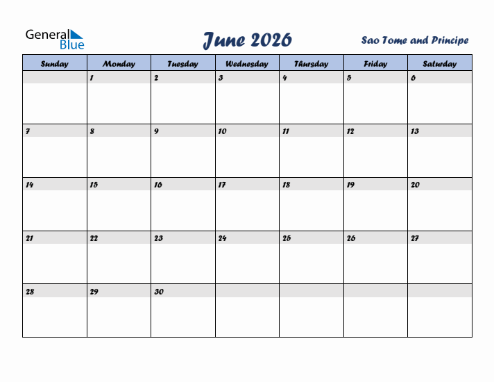 June 2026 Calendar with Holidays in Sao Tome and Principe