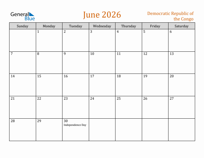 June 2026 Holiday Calendar with Sunday Start