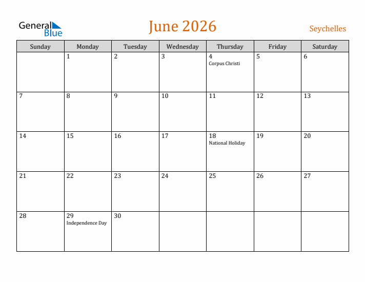 June 2026 Holiday Calendar with Sunday Start