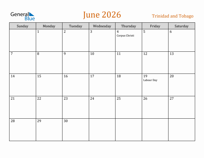 June 2026 Holiday Calendar with Sunday Start